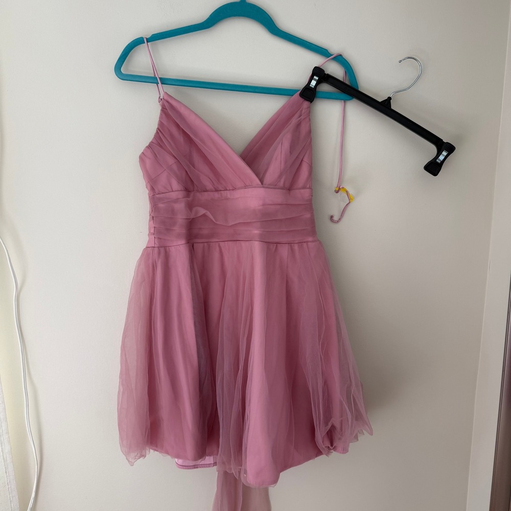 Petal and Pup Pink Tulle Mini Dress V-Neck Pleated Party DA12433 Large - Picture 3 of 9